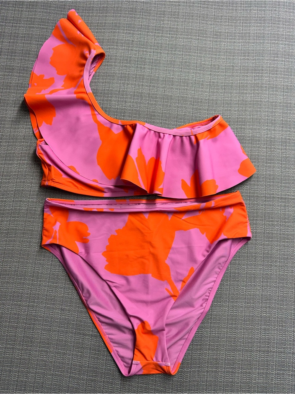 ANTONIO MELANI Pink & Orange One-Shoulder Ruffle Bikini Set